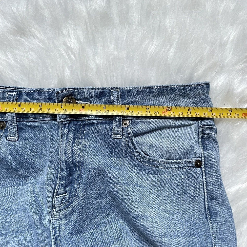 Cosmic Blue Love Cropped Denim Jeans Size 28 Blue Mid Rise Distressed Raw Hem - Picture 10 of 12